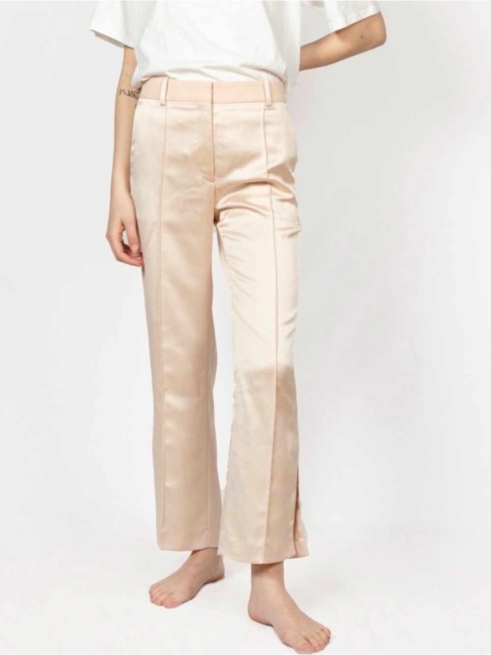 NWT the Kooples Tailored High-Rise Satin Cropped Trousers in Blush